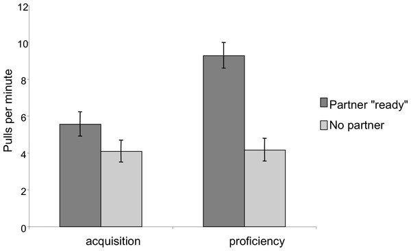 Comparison of pulling rates per minute during the acquisition and proficiency phases for dyadic cooperation.