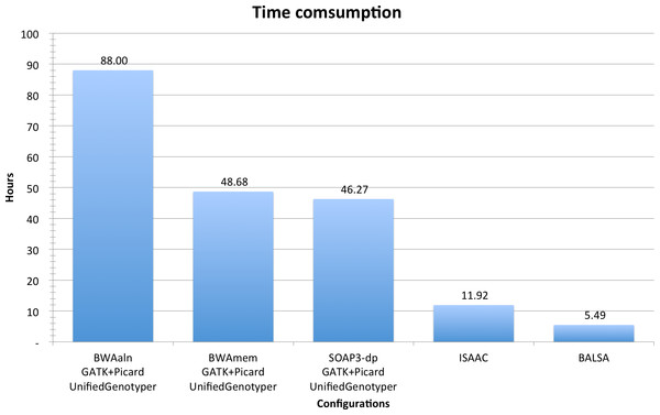 Time consumption comparison between pipelines analyzing YH 50-fold 100 bp paired-end WGS data.