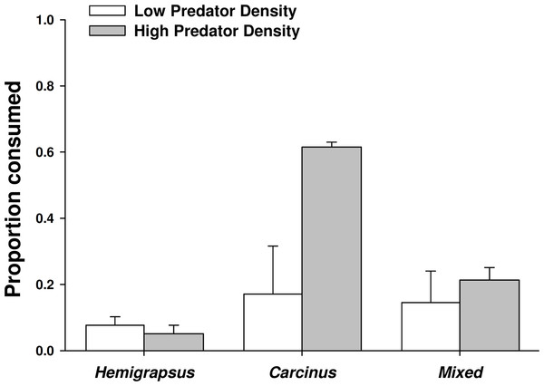 Crab predation of mussels as individuals and heterospecific and conspecific pairs.