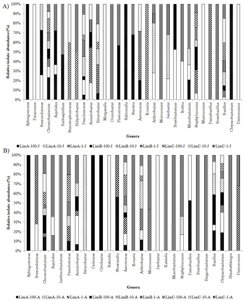 Relative abundance of genera in Carioca Lake based on sequence analyses of the 16S rRNA gene.