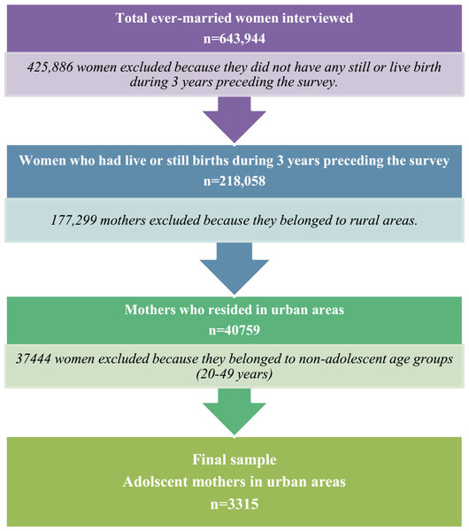 Flow chart showing the process of selection of urban adolescent mothers’ sample.
