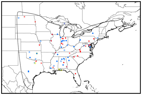 Map of collection sites of museum specimens within the known range of L. borealis.
