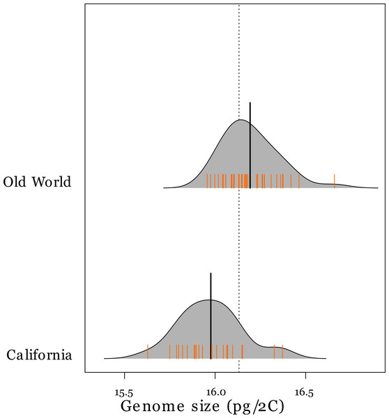 Genome sizes of tetraploid Avena species in the Old World and California.