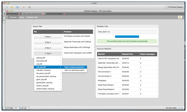 Tuxedo workflow results in dashboard.