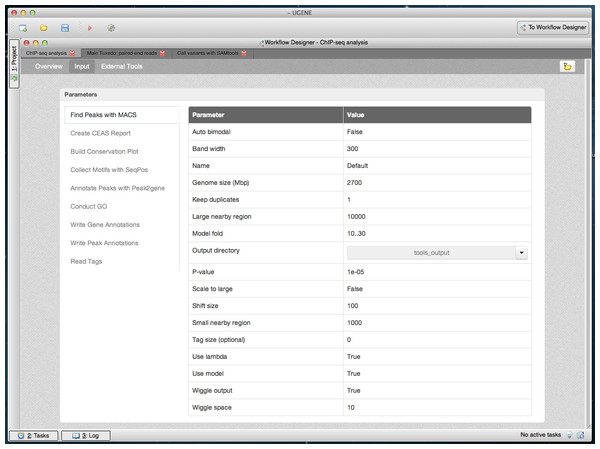 Cistrome result in dashboard: MACS input parameters.