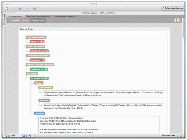 Cistrome result in dashboard: details about the tools used.