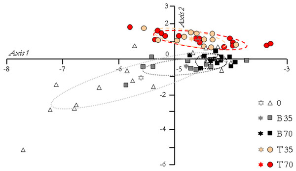 Principal component analysis of the fish groups according to their gene expression pattern.