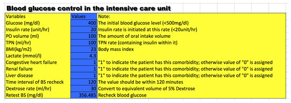 A snapshot of the calculator for setting initial dose of insulin.