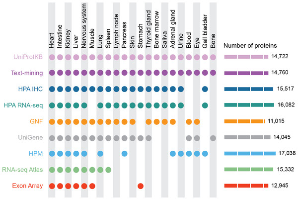 Summary of the tissues and number of proteins present in each dataset.