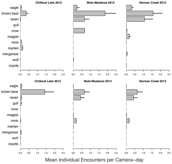 Salmon carcass encounter rate.