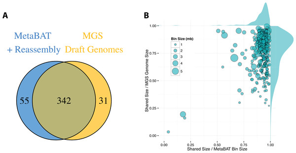 Comparison between MetaBAT bins after post-processing and MGS draft genomes from Nielsen et al.