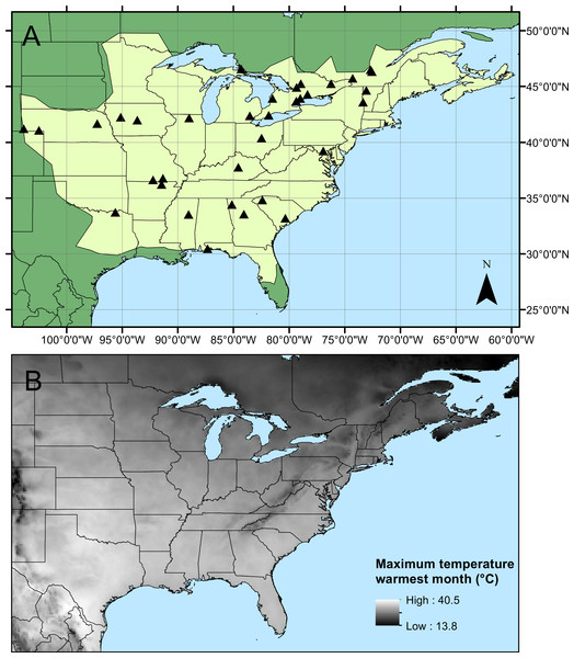 Calopteryx maculata sampling sites.