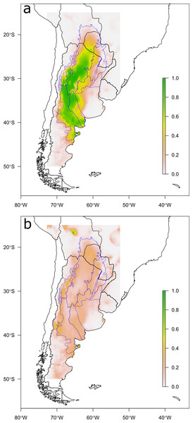 Predictions of the species distribution model.