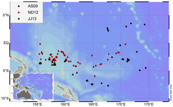 Sampling map during the three cruises.