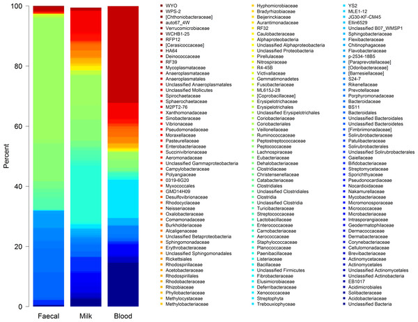 Bar chart of bacterial composition at family level.