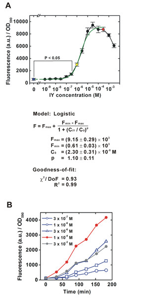 IY dose-dependent change in translational efficiency for a bacterial population.