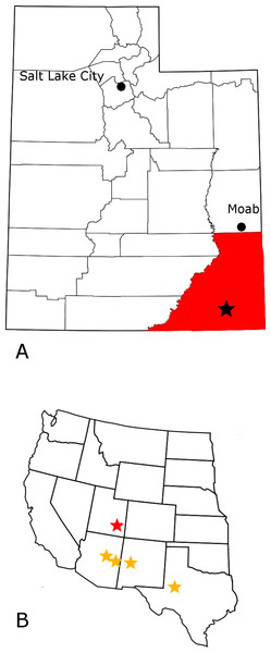 Crosbysaurus localities in the western United States.