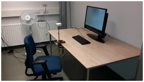 Experimental equipment: monitor with built-in eye tracker (SmartEye DR120), chin-rest, and keyboard.
