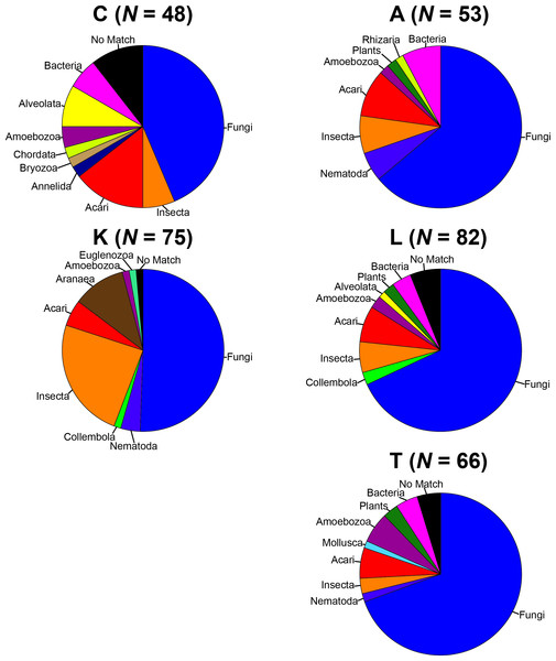 Taxonomic composition of the OTUs for each sample site.