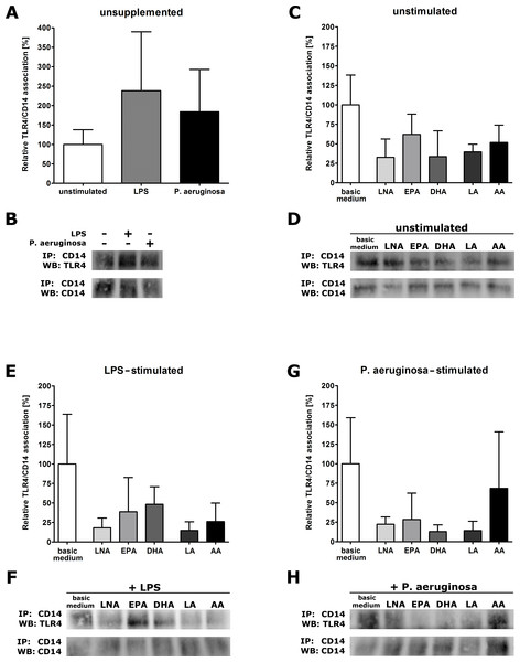 Receptor association of TLR4 and CD14 of PUFA-enriched and stimulated RAW264.7 macrophages.