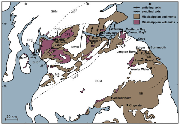 Distribution of permineralised Mississippian floras in northern Britain.