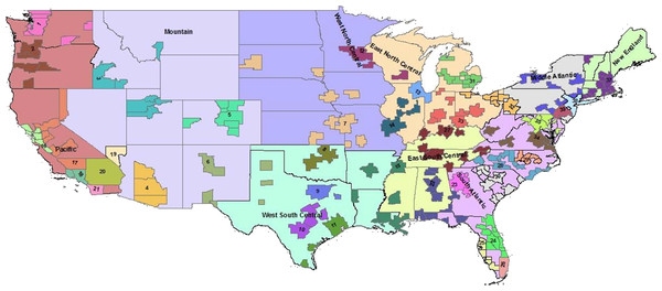 Nine US Census Divisions and 39 Metropolitan Statistical Areas (MSA) used with PDOR procedure.