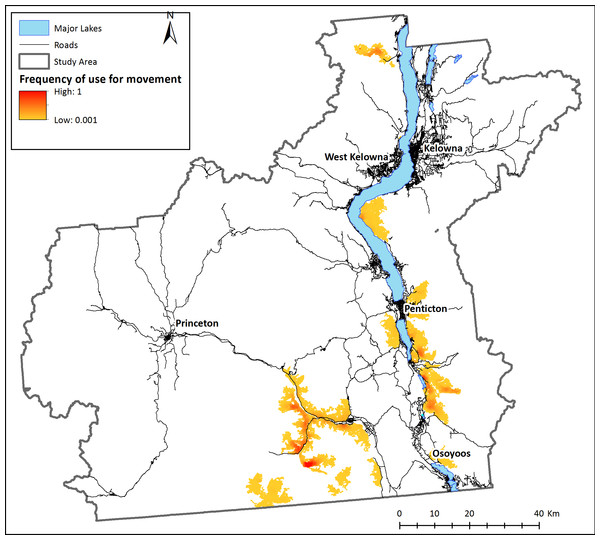 Landscape connectivity for existing bighorn sheep subpopulations.