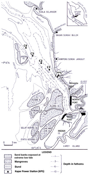 Map of sampling locations in Klang Strait, Peninsular Malaysia.