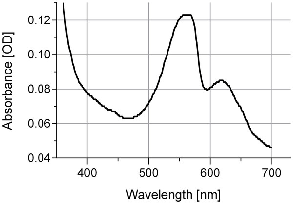 Absorbance spectrum for associated phycobiliproteins.