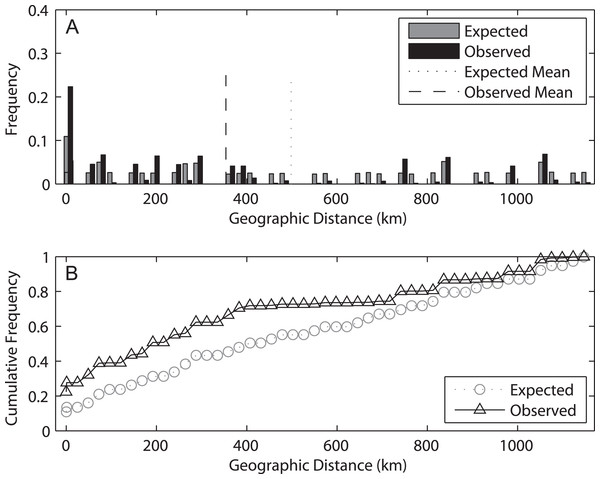 Results of the spatial analysis of shared alleles.