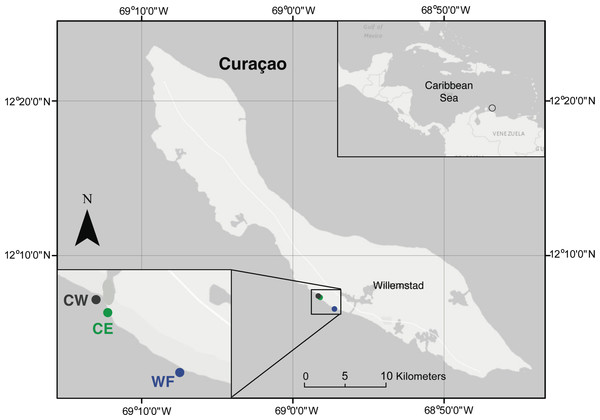 Map of the island of Curaçao.