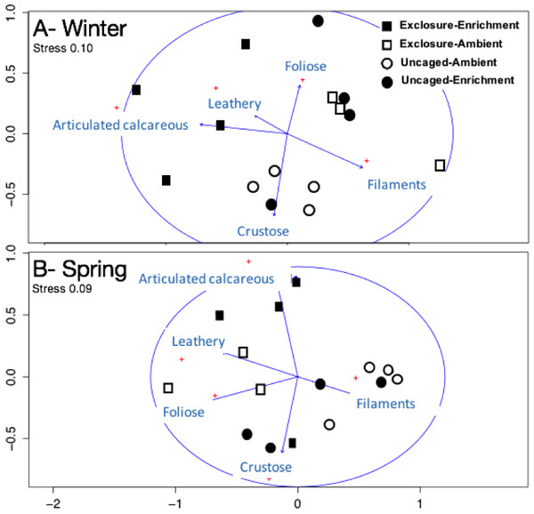 Non-metric multidimensional scaling analysis of algal communities on successional tiles.