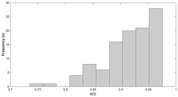 Frequency histogram of the ICC.