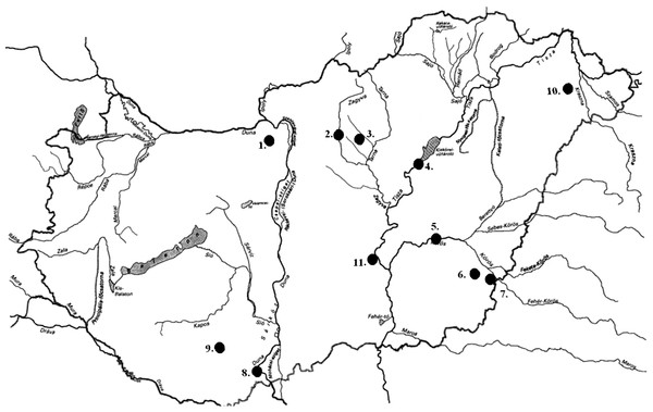 Sampling locations of bullhead catfishes in Hungary.