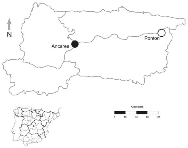 Geographic location of Gentiana lutea populations at Northern Spain in which reciprocal transplants were conducted.
