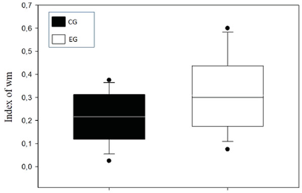 Index of working memory (WM) per groups.