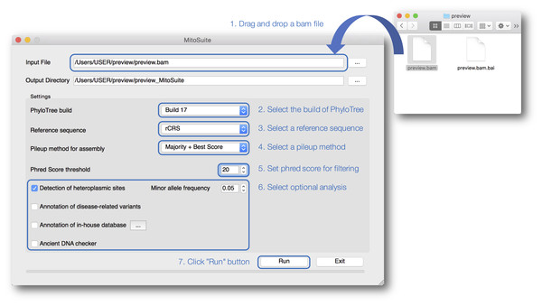 A screenshot of the graphical user interface of MitoSuite.