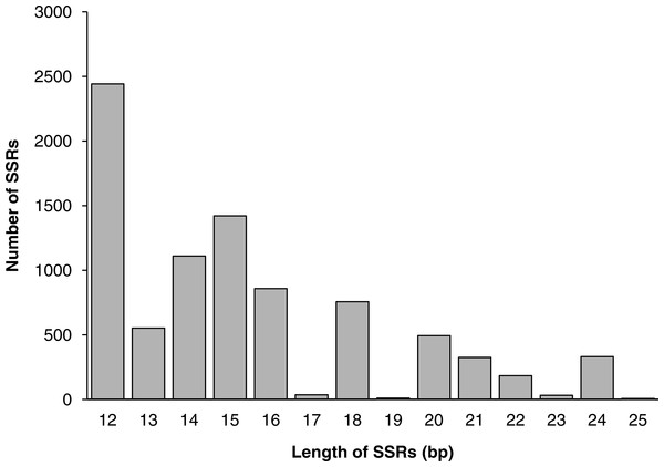 The distribution of SSRs of different lengths.