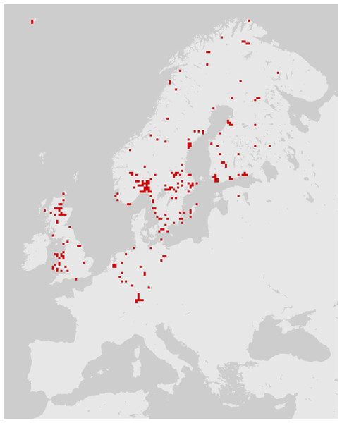The distribution of Cynomya mortuorum in Europe (source: http://www.gbif.org, 09/2016).