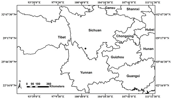 Distribution map of Scutellaria wuana (•) S. mairei (▴) in China.