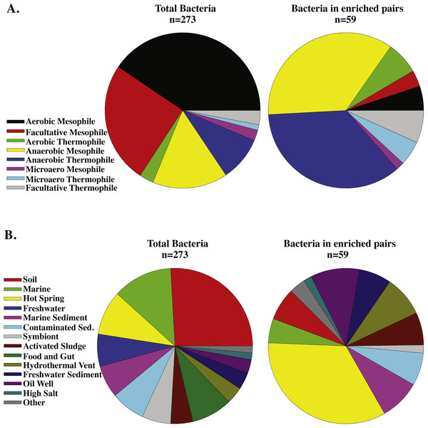 Comparison of bacteria enriched in shared genes with archaea to the composition of the database.