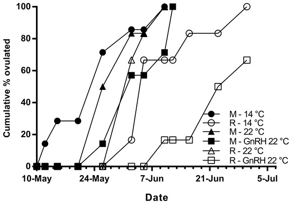 Cumulative percent of fish that had ovulated for each experimental group.