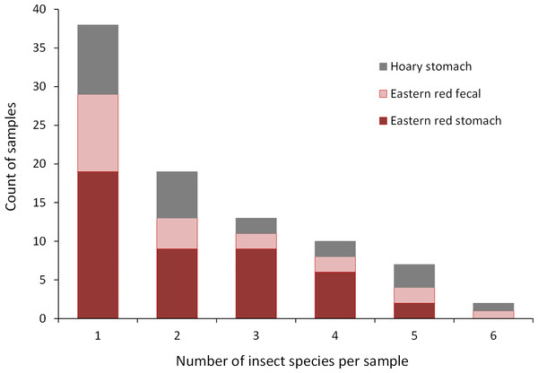 Number of insect species found in bat stomachs and fecal pellets.