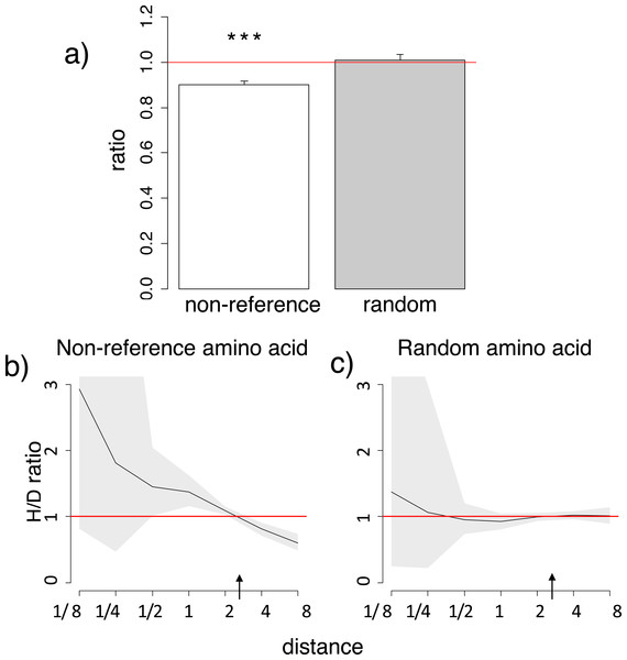 Homoplasic substitutions to the human non-reference amino acid tend to occur in species closely related to human.