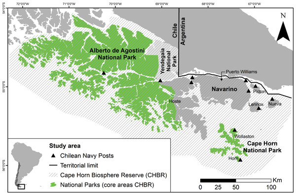 Map of the Cape Horn Biosphere Reserve, southern Chile.