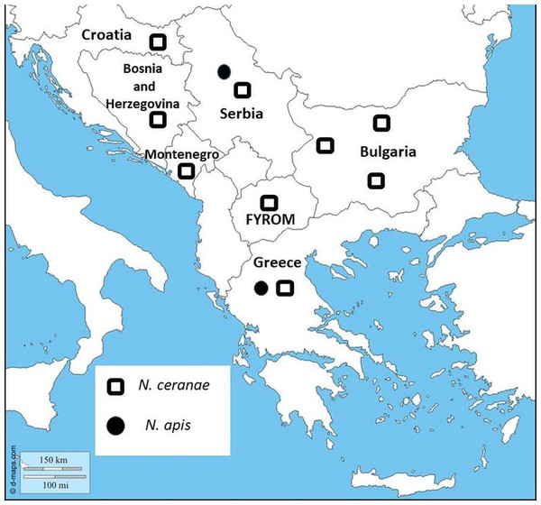 Map showing sampling locations in Bulgaria.