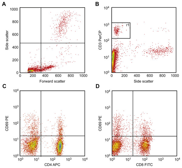 Results of flow cytometric gating for detecting CD69 expression.