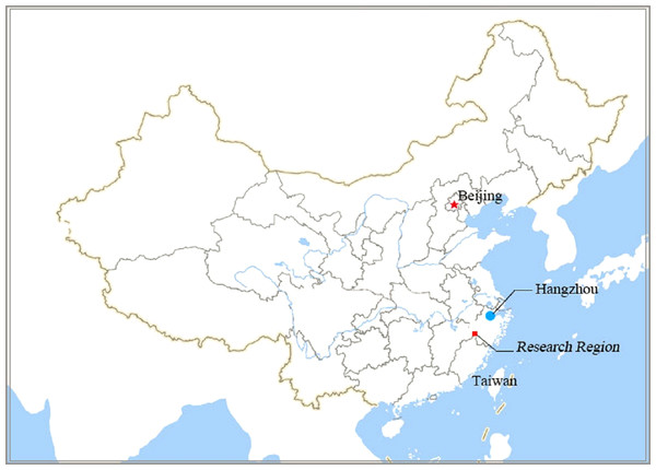 Location of research region on Map of China.