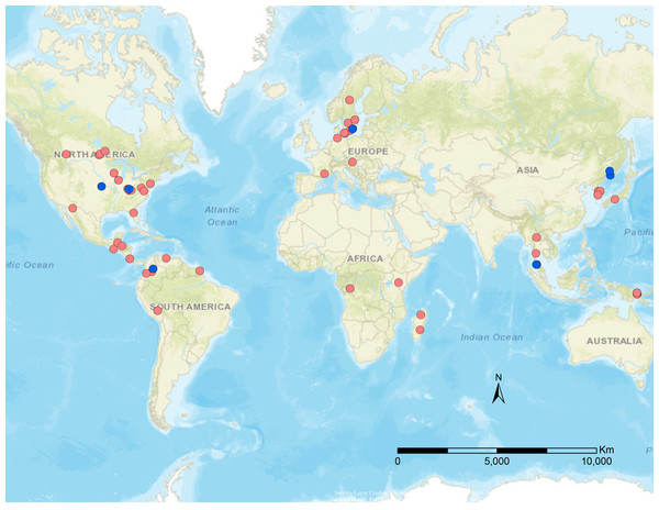 Geographical distribution of specimens used in this study.