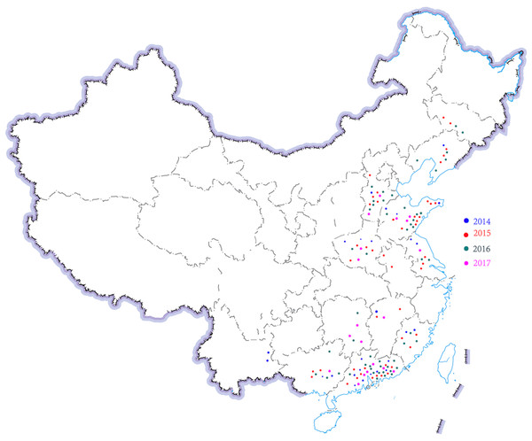 Region distribution of 143 H. parasuis strains in China from 2014 to 2017.